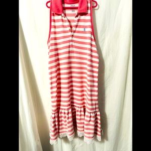Polo Ralph Lauren Girls Pink Stripe Polo Racerback Eyelet Lace Dress Size 16